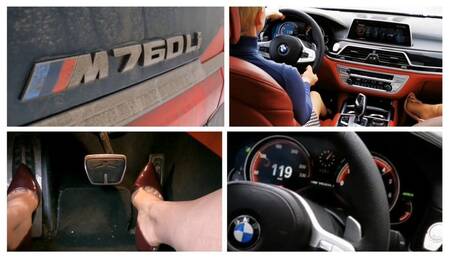 Extremely fast acceleration and brutal hard braking in V12 BMW M760Li 650 hp