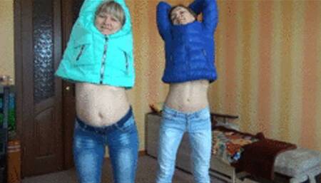 Girls Showing belly when stretching 2 BB