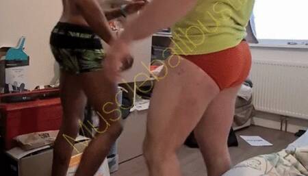 soft ballbusting in yellow t shirt with nathan