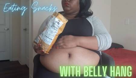 Eating Snacks While My Big Round Belly Hangs | featuring: Ebony BBW ASMR Food Stuffing Big Belly SSBBW Crunching Food Noises (720P MP4)