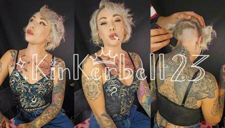 Someone dared me to shave my hair with no guard, so i did! Smoking a cigarette throughout - Kinkerbell23