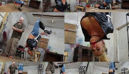 Busty blonde hangs helplessly from the trapeze bar (MP4 SD 3500kbps)