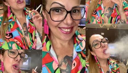 Marlboro reds 100s - Smoking and dancing for you - Deep Inhales - Smoke rings - Long drag - Multiple pumps - Mouth Inhales and open mouth exhales - Crush - Jeans - Loafer - Bright pink lipstick - Long natural nails