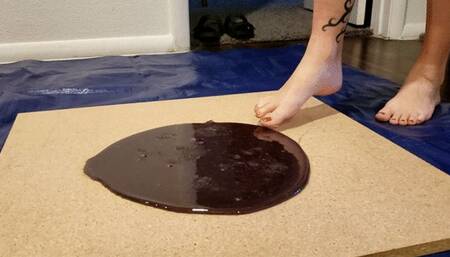 Karina Stuck Barefoot in Purple Glue Trap