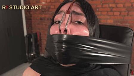 Dzhumana explores her limits - Tight tapegag, nosehook and tough bastinado (FULL HD MP4)