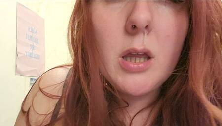 Close up - sneezing and nose blowing and snot, induced and keeps going - Lexie Red
