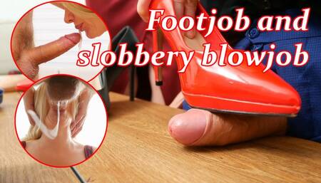 Gorgeous blonde pleased master Daniel with a gorgeous footjob, and then gave her slobbering deep throat fuck