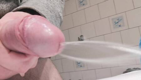Close-up Side View Soft Dick Peeing a Hard Steady Jet of Pee