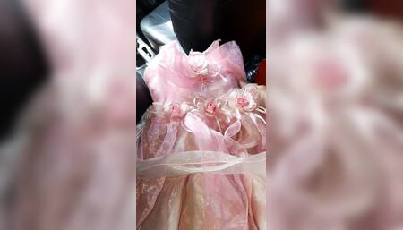Quietly Feeling the Softness and Smoothness of the Stepdaughter's Slippery and Shiny Satin Dress