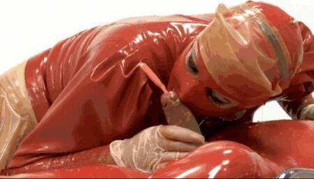 Latex goddess and her rubber plug head slave - Part 2 of 2 - Catheterised cock, fucked and pissed