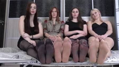 Tara & Frida & Inga & Ashley - pantyhose teasing Full HD