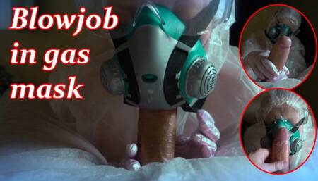 Handjob with gloves and blowjob with a gas mask