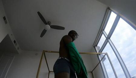 Giant black man farts on tiny roommate