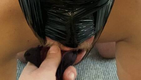 Gimp cleans my dirty knickers and then my dirty pussy.