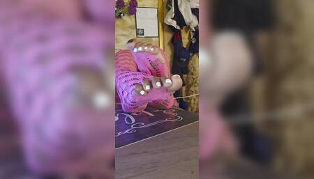 Wiggling Dirty Toes in Pink Fishnets