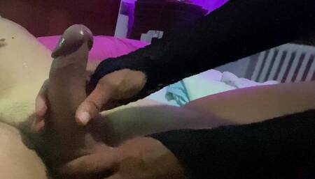 Night Time Handjob with Soft Ballbusting: She Massages Cock and Balls