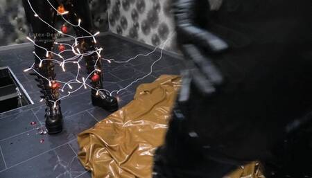 Asian girl masturbates under the Christmas tree