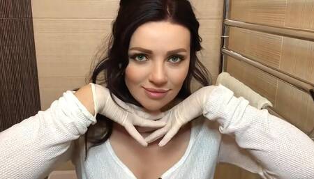 Stepsister loves to wear gloves and swallow cum