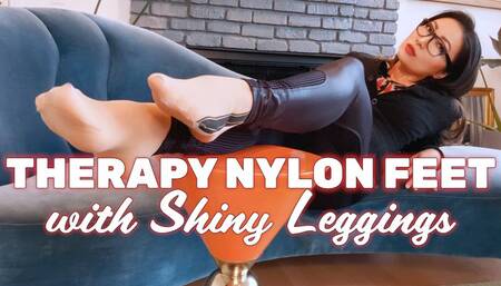 Therapy Nylon Feet With Shiny Leggings And Dangling Red Bottoms Asian Doiminatrix Asian Femdom MzKim Mistress Kim Shoe Dangle Nylon Feet Louboutins