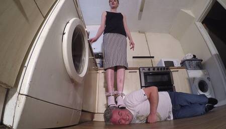 Stepping On His Head In Frilly Socks & Sexy Shoes FLOOR CAM