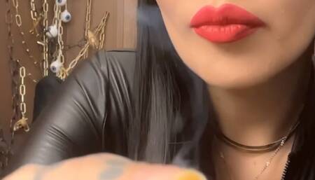 Leather cleavage cigarette 3