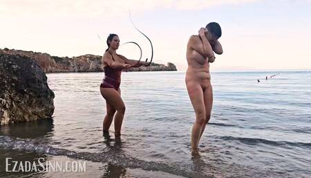 Matriarch Ezada Sinn and Giada - A double whipping on the beach