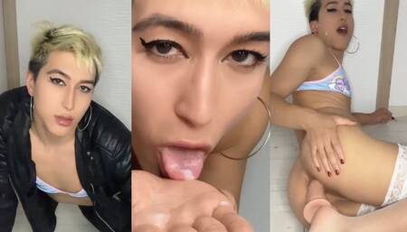 Dirty Talking Femboy Dildo Fuck and Cum