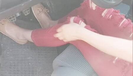 Sabina pumping revving red farmer and barefeet