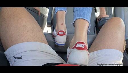 trample in dirty used Nike cortez sneakers