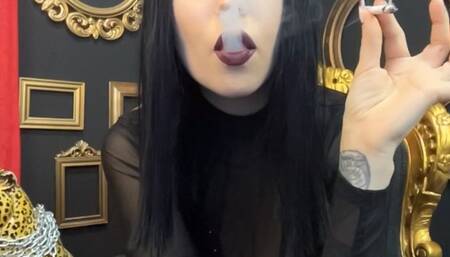 Smoking a cigarette in a teasing outfit