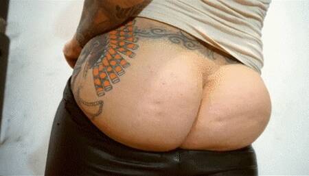 YOUR FAT ASS HUSSY BITCH:I TRY ON YOUR SKINNY WIFE'S LEATHER PANTS