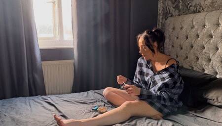 Smoking and relaxing on my bed