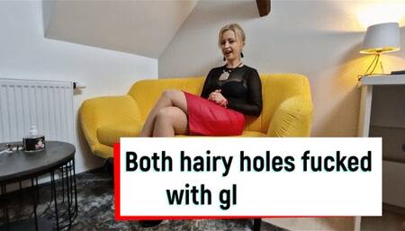 Both hairy holes fucked with glass dildo - medium resolution