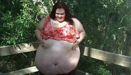 Big Belly Play, Show Off and Changing Clothes on the Boardwalk In The Woods *MP4*