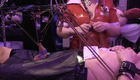 stretch this cock with piercings colored fishing line and fishing hooks around the glans the dick is now art