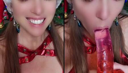 Merry Christmas! Cum Watch Sexy MILF Nikki Sucking Big Pink Dildo!