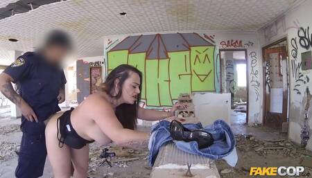 Nikki Devine - Busty Brunette Chubby Screwing Police Officer & Titt