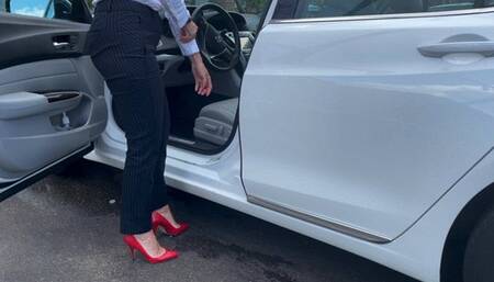 Car cleaning in my high heels