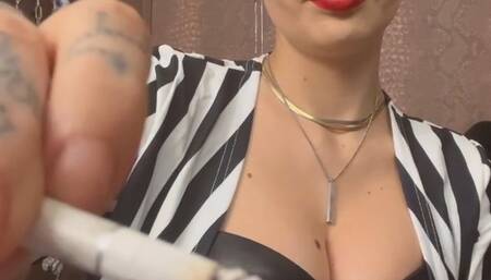 Human ashtray, instructions and smoking closeup!