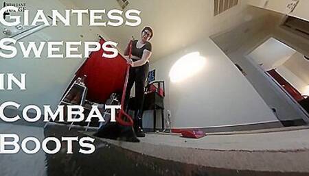 Giantess Sweeps In Combat Boots - Unaware Giantess