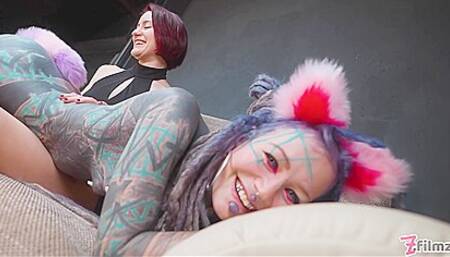 Dominatrix Controls Tattooed Anuskatzz With Miss Flora