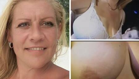 British bimbo Joanna reveals huge floppy tits