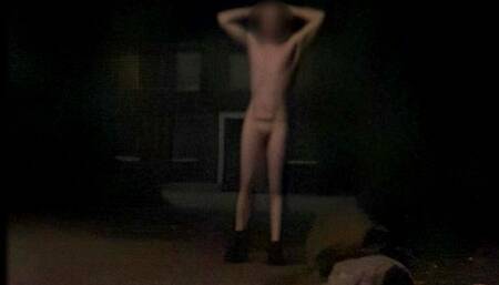 Naked on Street in Village at Night. Nude Young Tobi Exhibitionist Tobi00815