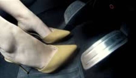 Girlfriend Drives in her Work Slingbacks - Side Cam