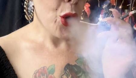 Black cigarette - Merry Christmas my loves - A few puffs in your face, Deep Inhales, Smoke rings, Triple pumps, Cough, Red lipstick, Long natural nails