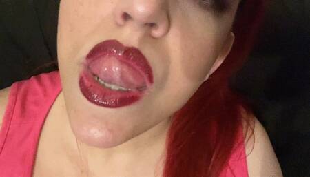Licking Glossy Red Lios and Soft Puckering - 12 28 23 in 4K