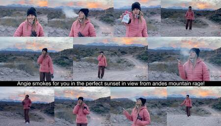 Angie smokes for you in the perfect sunset with a view to Andes mountain range in Mendoza