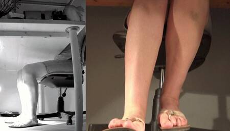 Tanja barefoot in flipflops at her desk and my cock - Cam 1