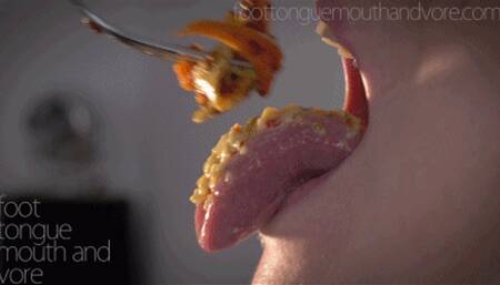 Barefoot Hippy Girl Eating Pasta With Feet Up