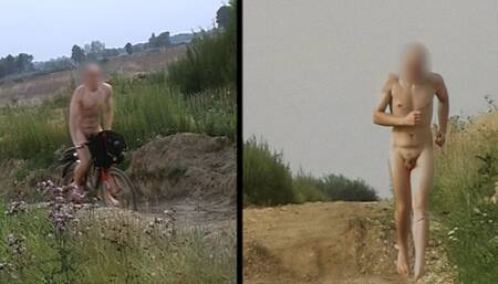 Nude Biking and Running in Nature at Mining Area. Young Tobi Exhibitionist Tobi00815